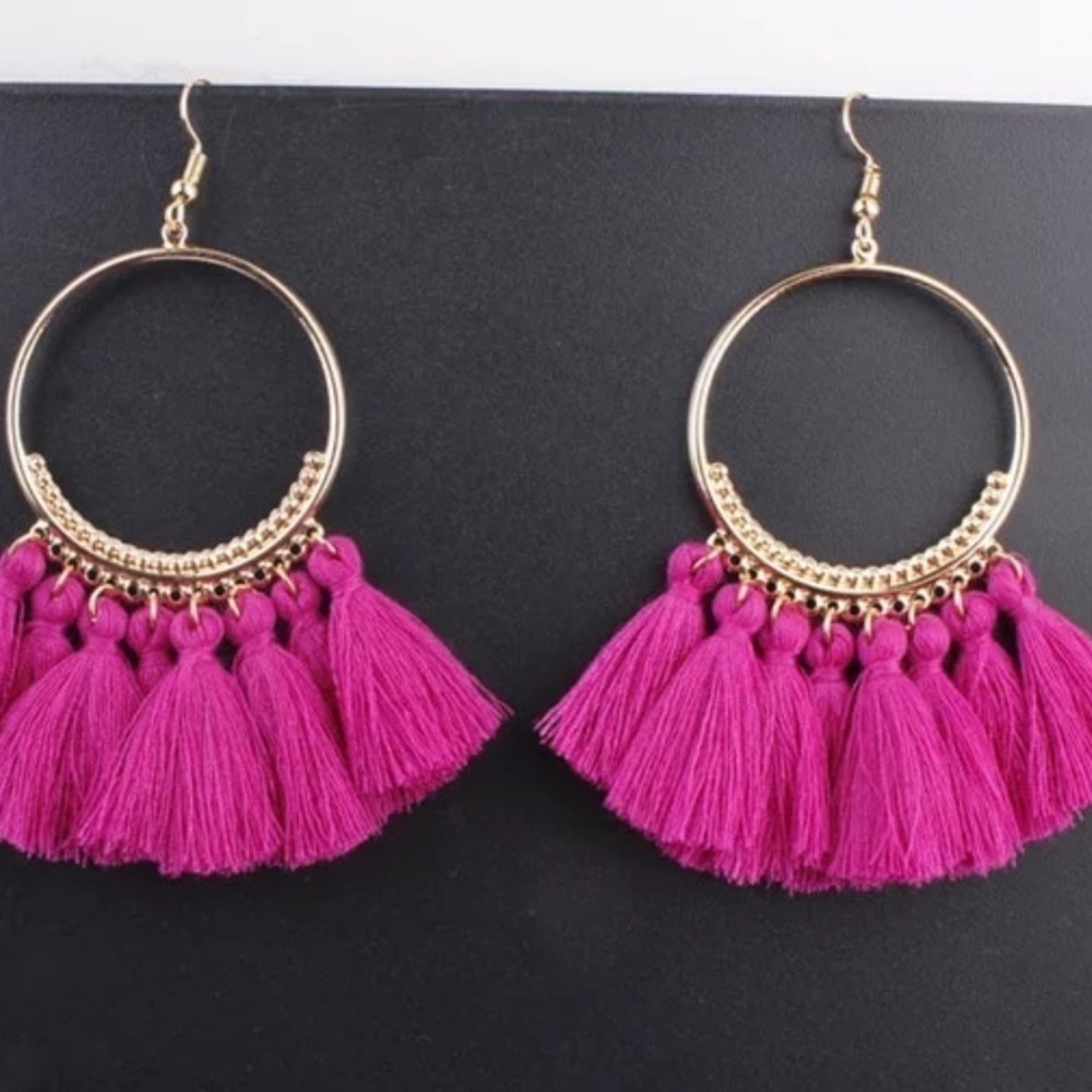 Barbie Pink Tassel Statement Gold-tone Barbiecore Earrings